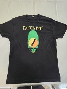 Tin Foil Hat Black Graphic Tee with Green Skull